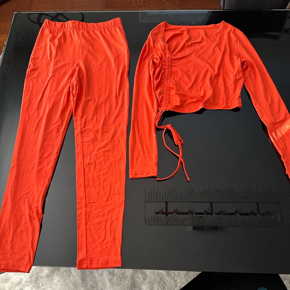 SHEIN Bold Orange 2 Piece Outfit  With Crop Top Apparel